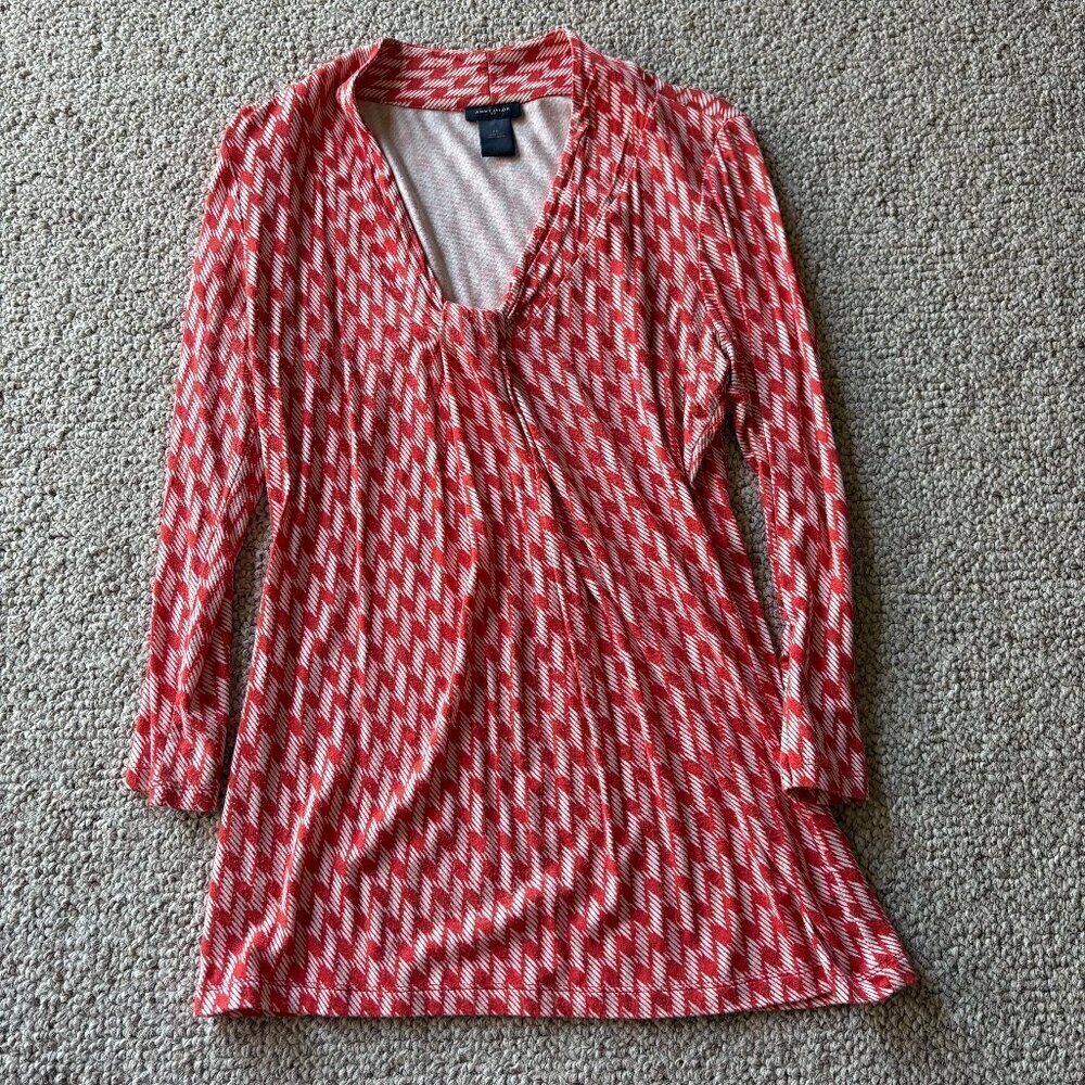 Ann Taylor XS Geometric Print Knotted Bust Top Office Siren Work